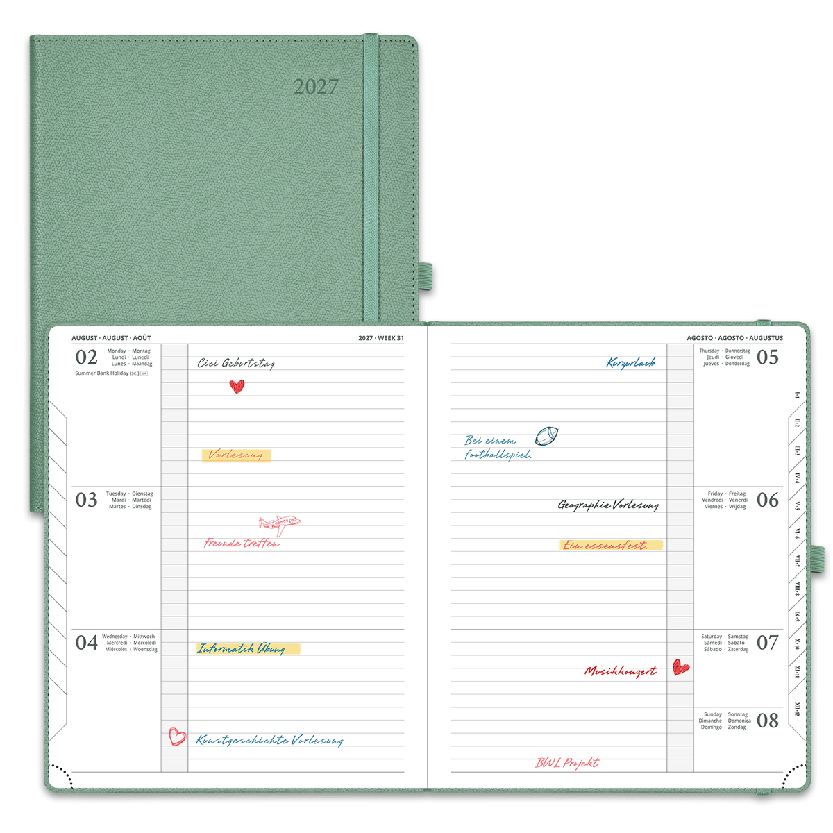 DE 25,9 cm × 21,2 cm 2027 Weekly Planner Horizontal Layout Calendar Planner