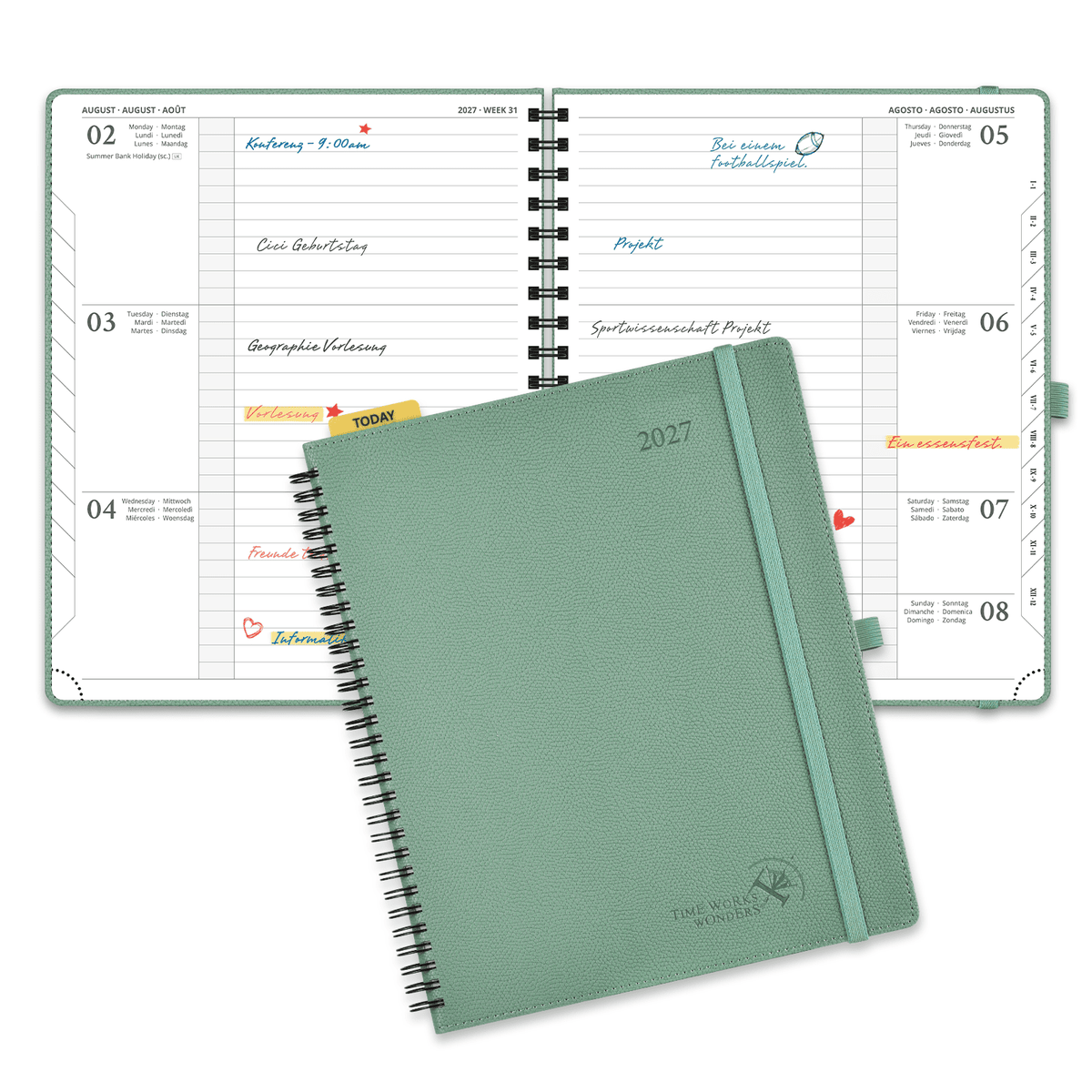 DE 25.9 cm × 21.2 cm 2027 Spiral Weekly Planner Horizontal Layout Calendar Planner