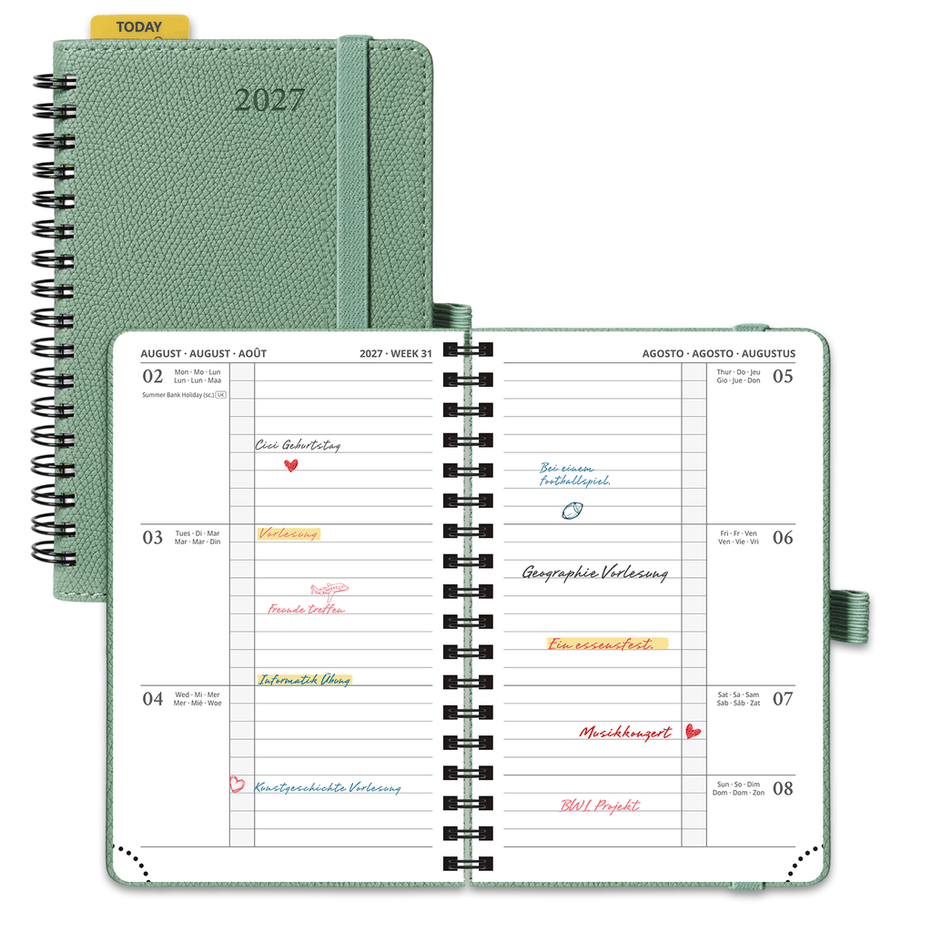 DE A6 Size 2027 Spiral Weekly Planner Hardcover| Horizontal Layout
