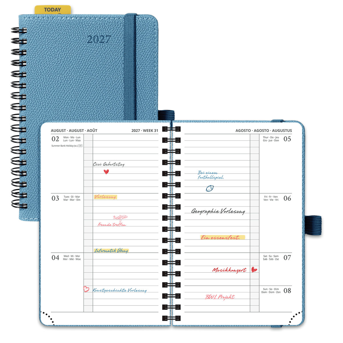 DE A6 Size 2027 Spiral Weekly Planner Hardcover| Horizontal Layout