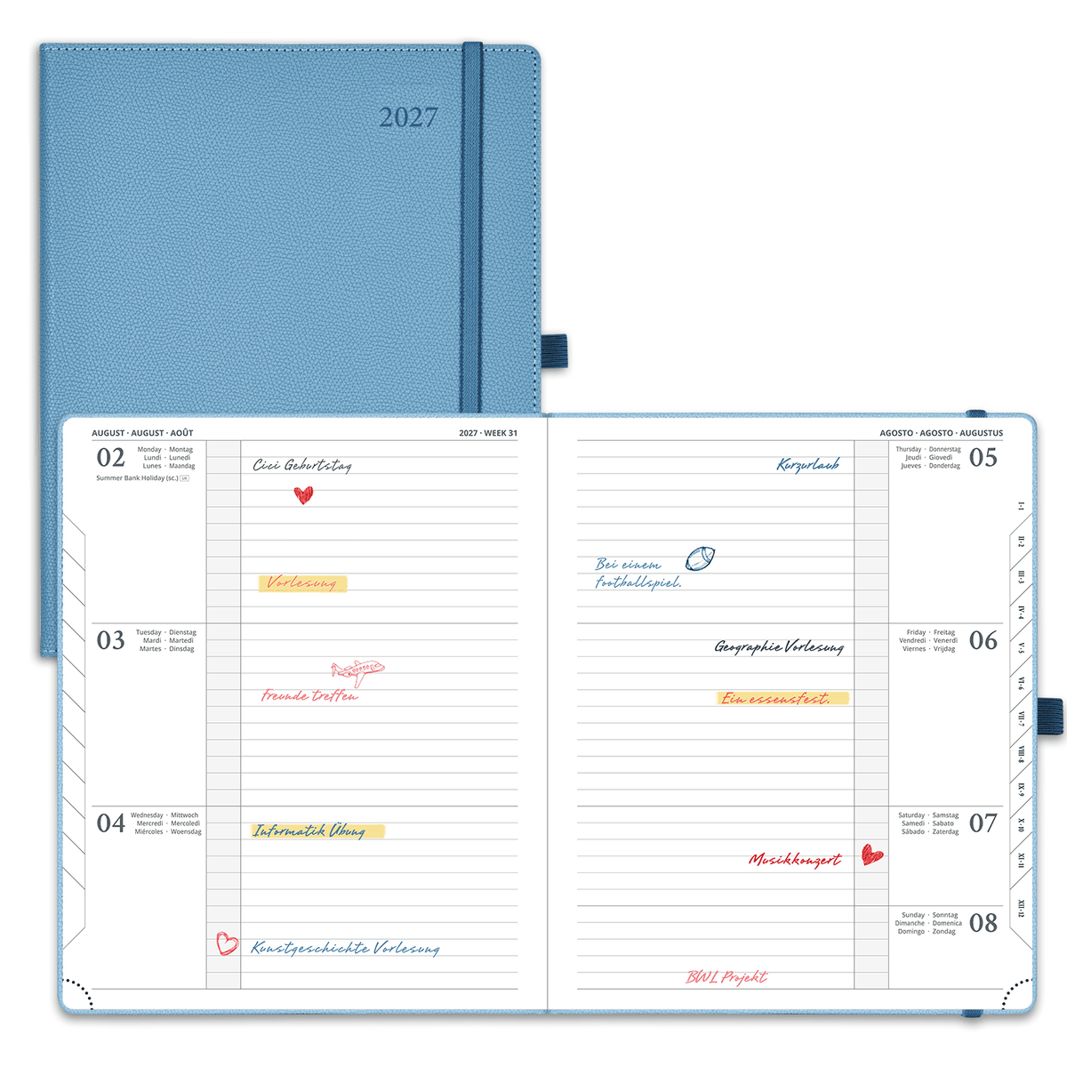 DE 25,9 cm × 21,2 cm 2027 Weekly Planner Horizontal Layout Calendar Planner