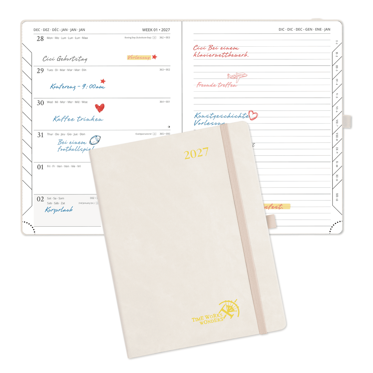 DE 16,4 cm × 21,8 cm Weekly 2027 Planner Week + Notes Layout Hardcover