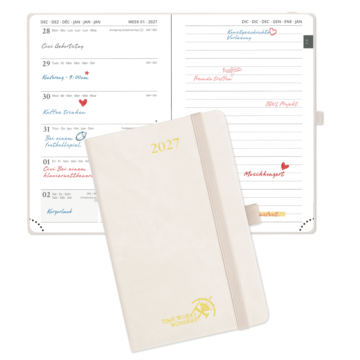DE A6 Size Weekly 2027 Planner Week + Notes Layout Hardcover