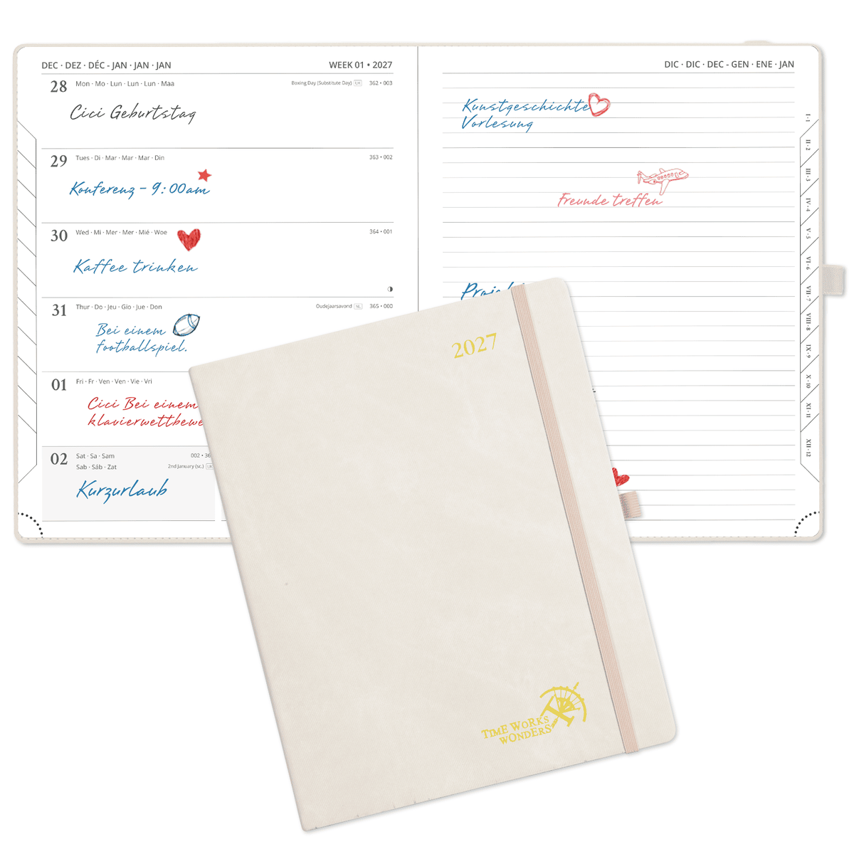 DE 21.2 cm × 25,9 cm Weekly 2027 Planner Week + Notes Layout Hardcover