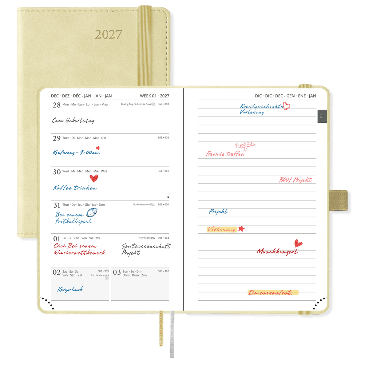 DE A6 Size 2027 Weekly Planner Week + Notes Layout Softcover