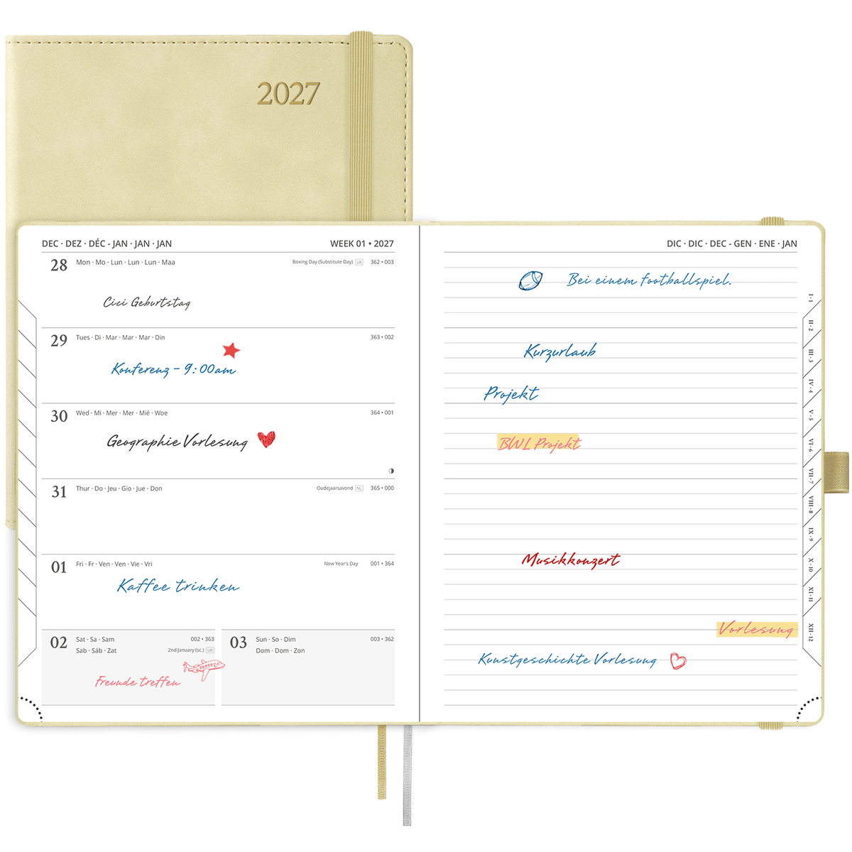 DE 25.9 cm × 21.2 cm 2027 Weekly Planner Week + Notes Layout Softcover