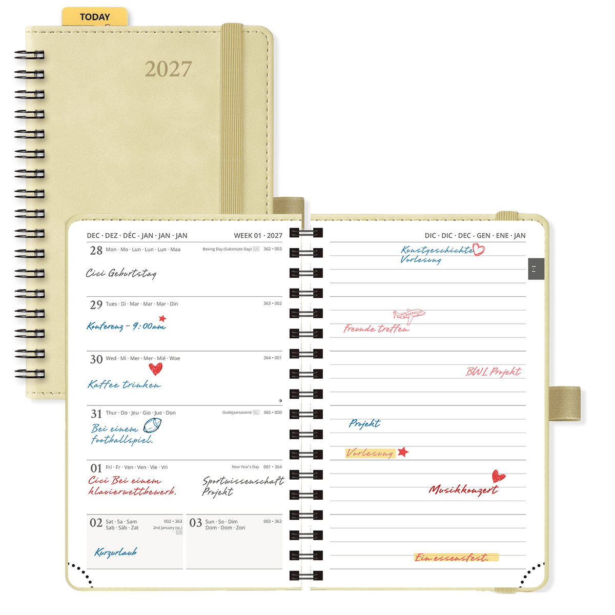 DE A6 Size 2027 Weekly Planner Week + Notes Layout Softcover