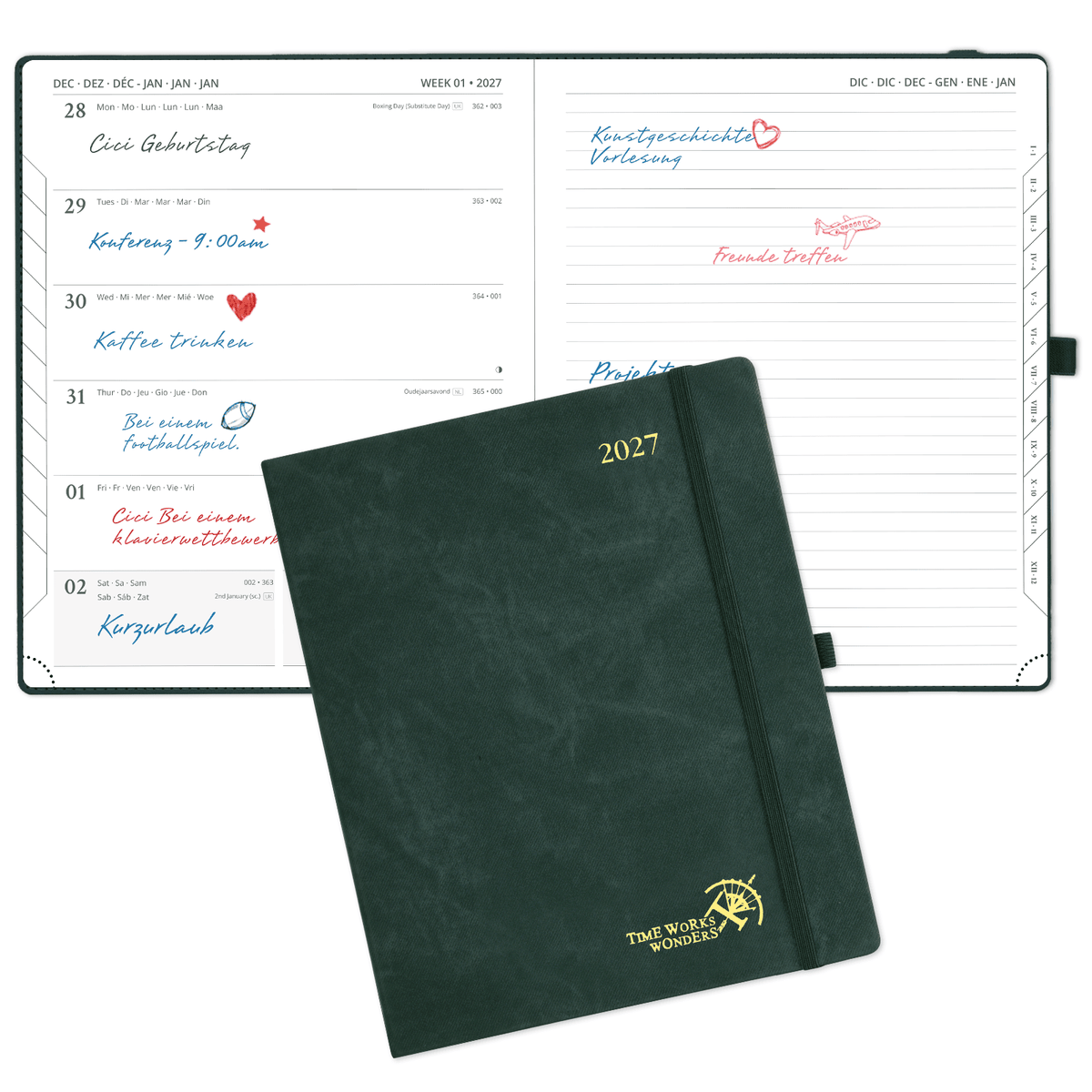 DE 21.2 cm × 25,9 cm Weekly 2027 Planner Week + Notes Layout Hardcover