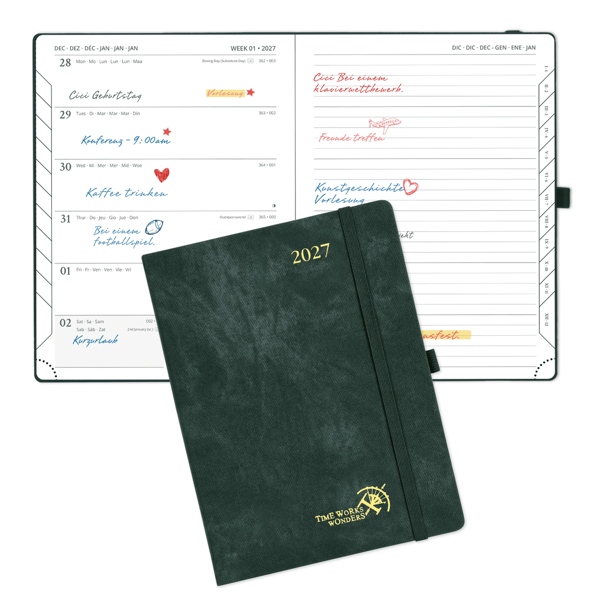 DE 16,4 cm × 21,8 cm Weekly 2027 Planner Week + Notes Layout Hardcover