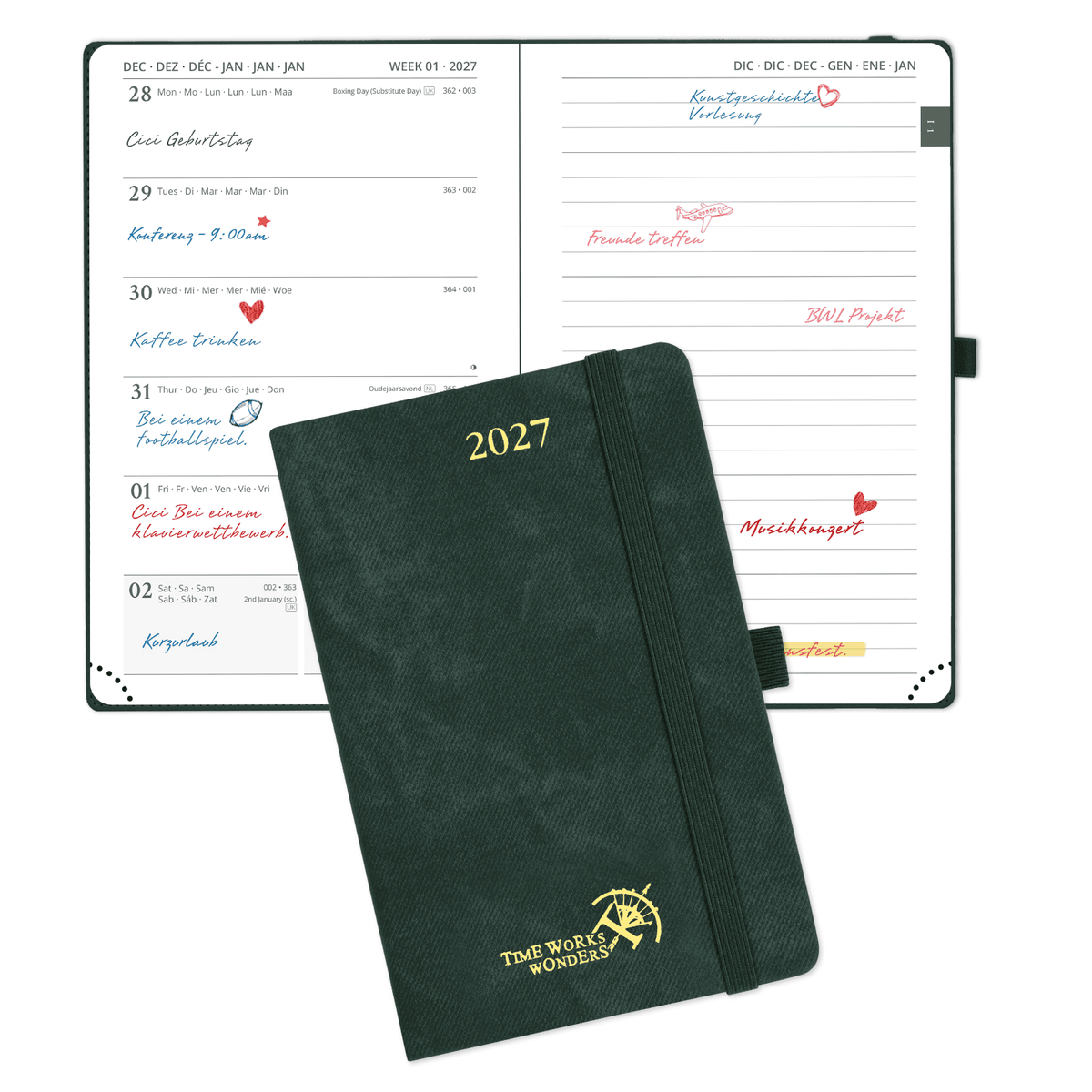 DE A6 Size Weekly 2027 Planner Week + Notes Layout Hardcover
