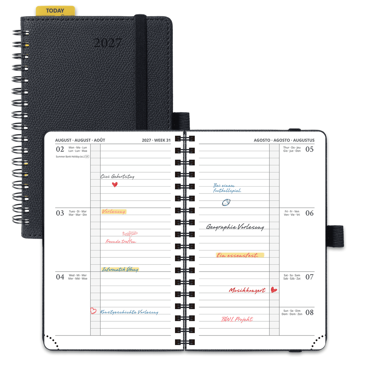 DE A6 Size 2027 Spiral Weekly Planner Hardcover| Horizontal Layout