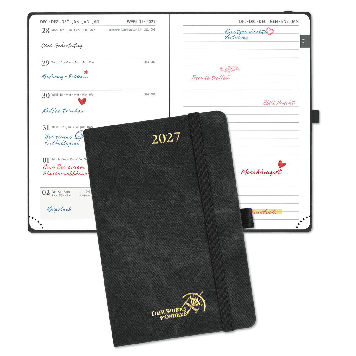 DE A6 Size Weekly 2027 Planner Week + Notes Layout Hardcover