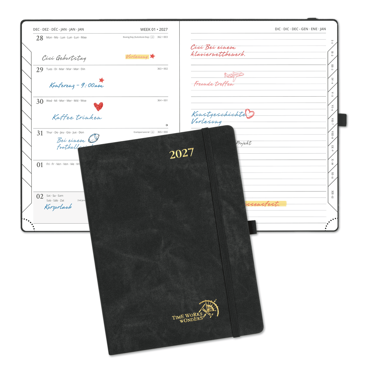DE 16,4 cm × 21,8 cm Weekly 2027 Planner Week + Notes Layout Hardcover