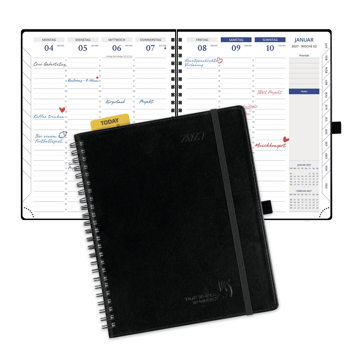 DE A5 Size 30-minute 2027 Spiral Weekly Planner PU Leather Softcover Appointment Book