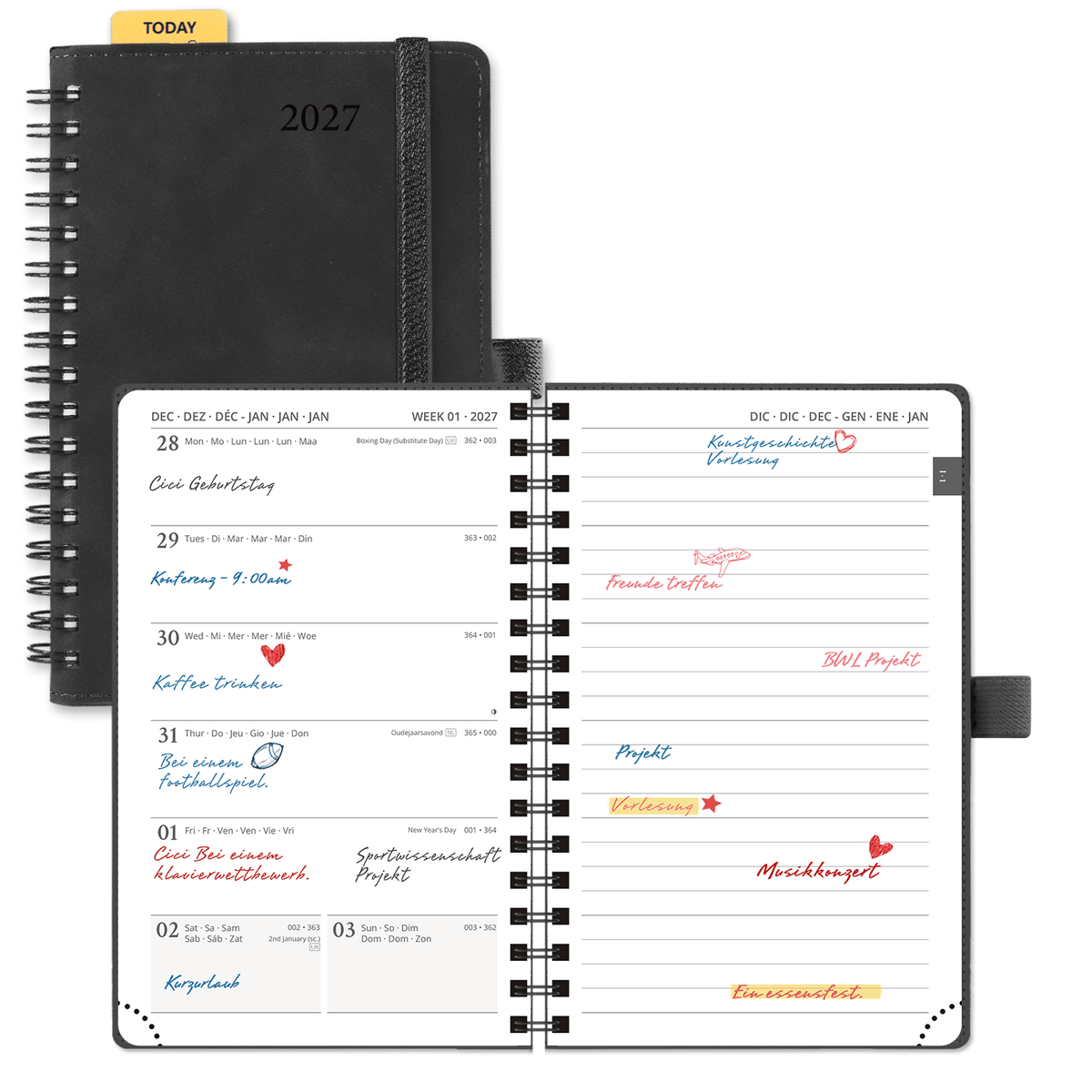 DE A6 Size 2027 Weekly Planner Week + Notes Layout Softcover