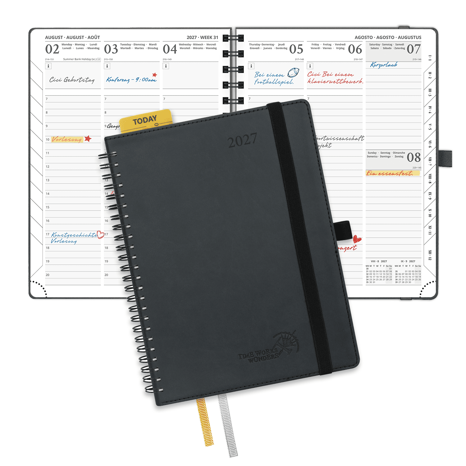 DE 21.8cm x 16.4 2027 Spiral Weekly Calendar Planner (January–December) Soft Cover