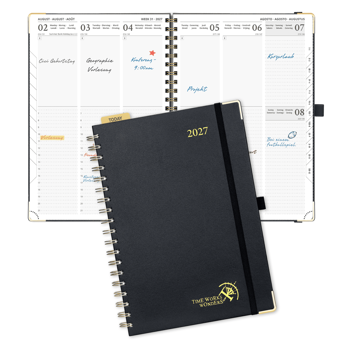 DE A4 Size 2027 Spiral Weekly Calendar Planner (January–December) Hardcover