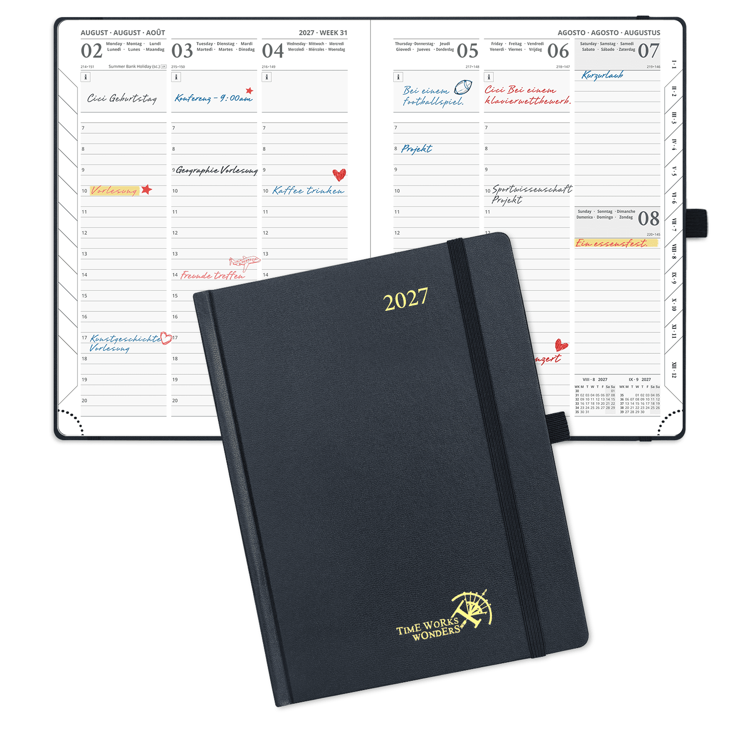 DE 21.8 cm × 16,4 cm 2027 Weekly Planner (January–December) Hardcover