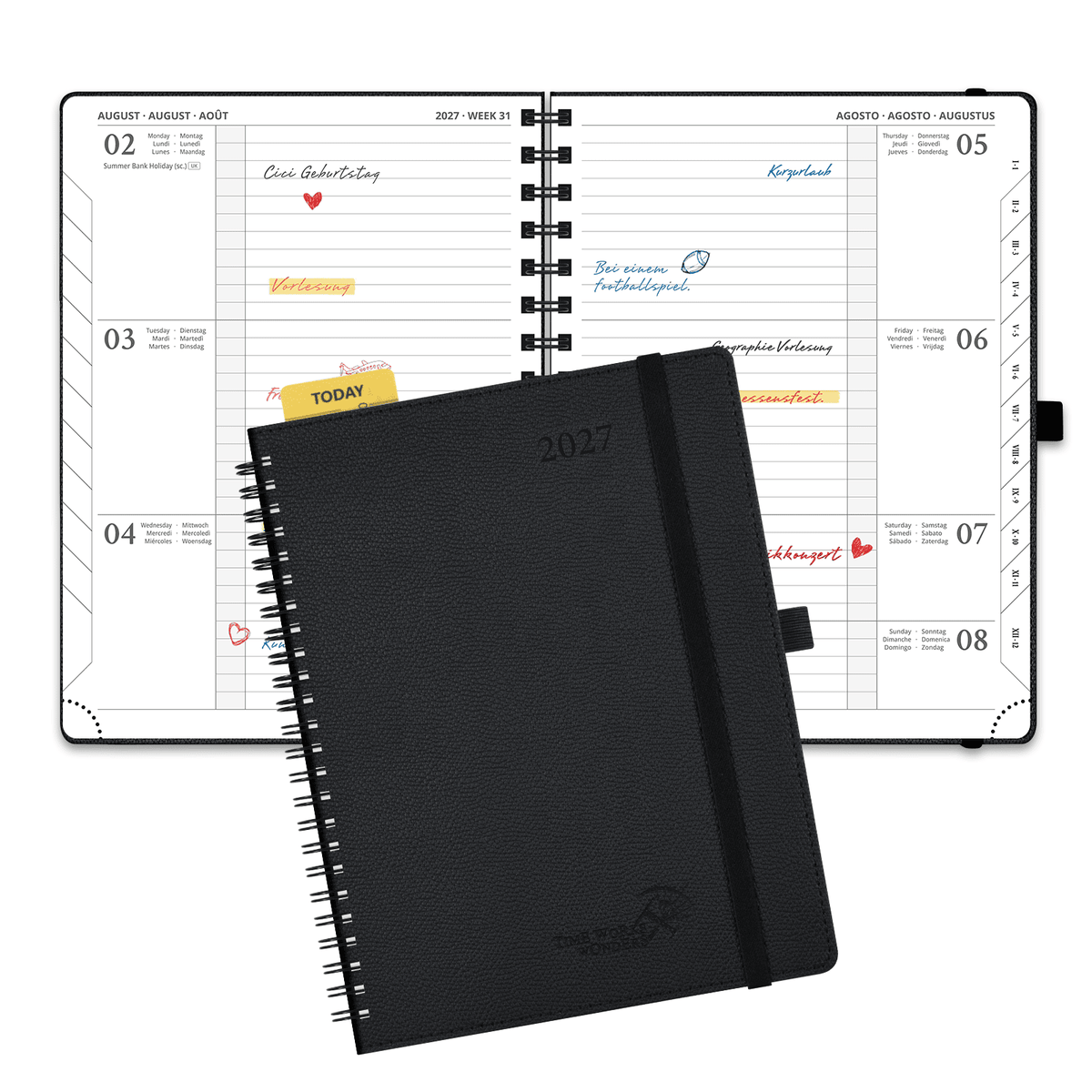 DE 21.8 cm × 16.4 cm 2027 Weekly Planner Spiral Hardcover| Horizontal Layout