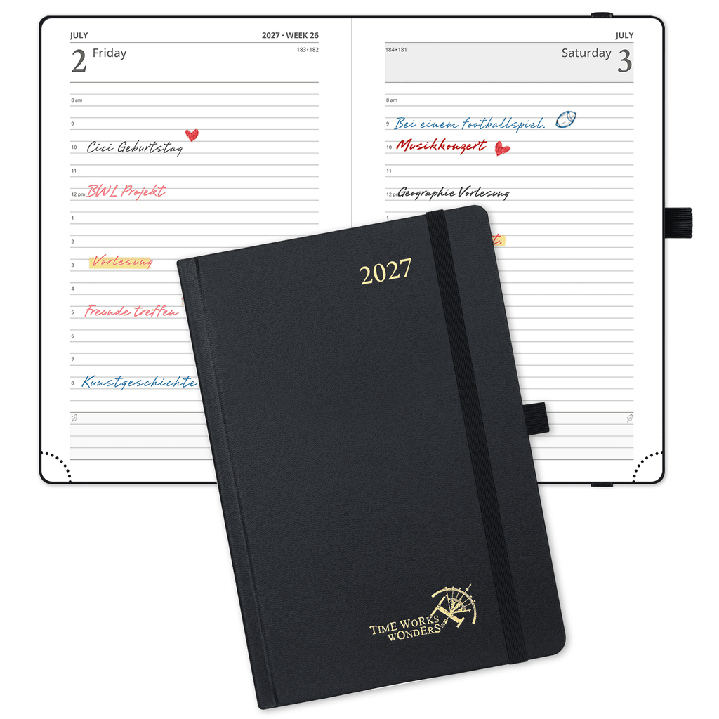 DE A5 Size Daily Planner 2027 Hardcover Calendar Planner