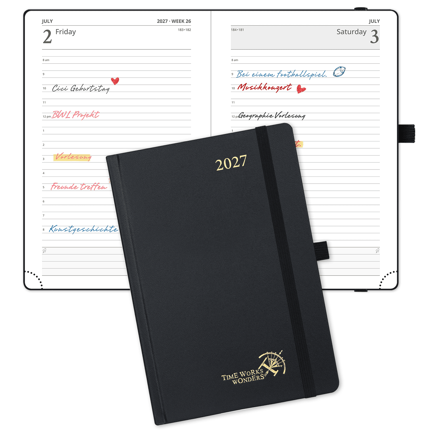 DE A5 Size Daily Planner 2027 Hardcover Calendar Planner