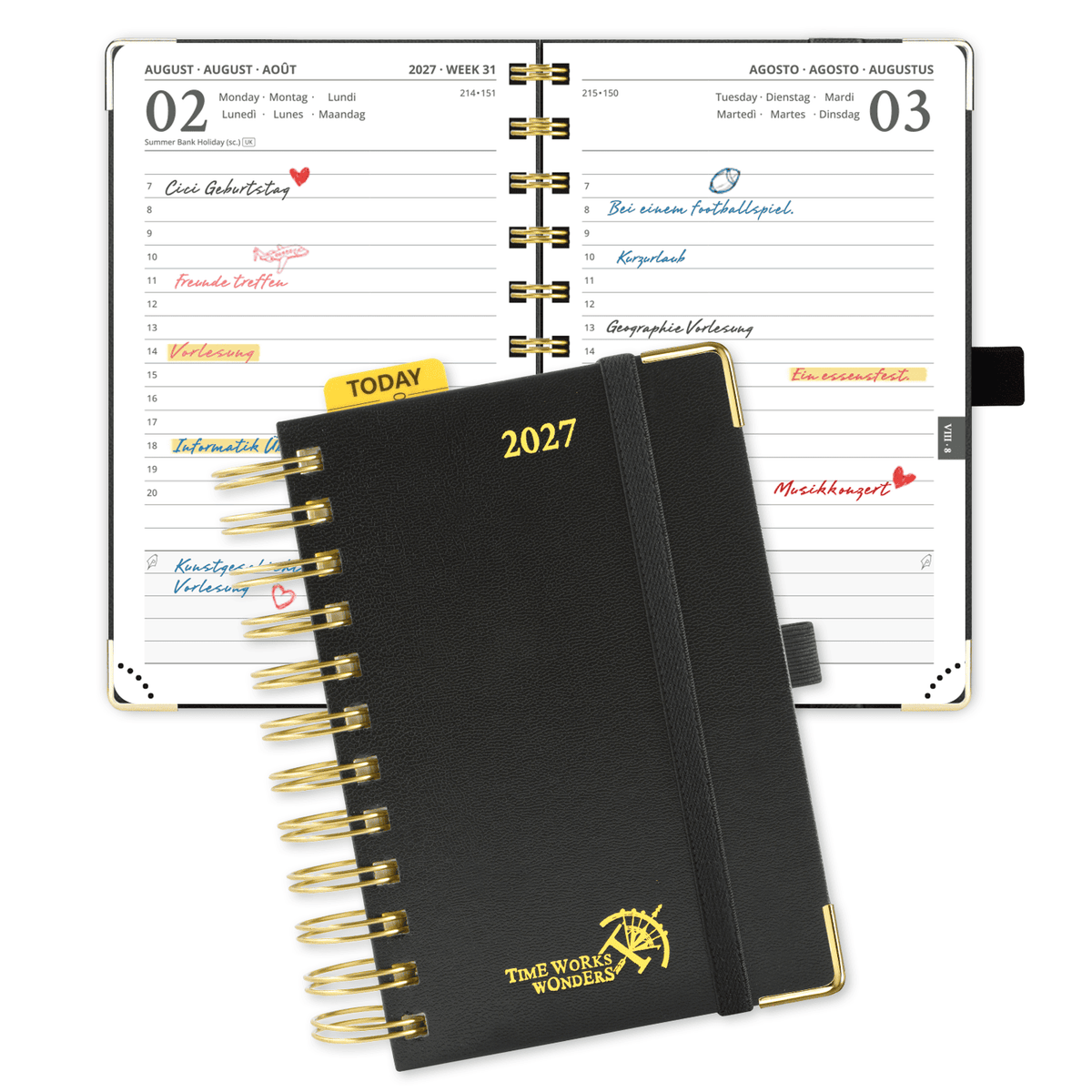 DE A6 Size 2027 Spiral Daily Planner Hardcover Calendar Planner