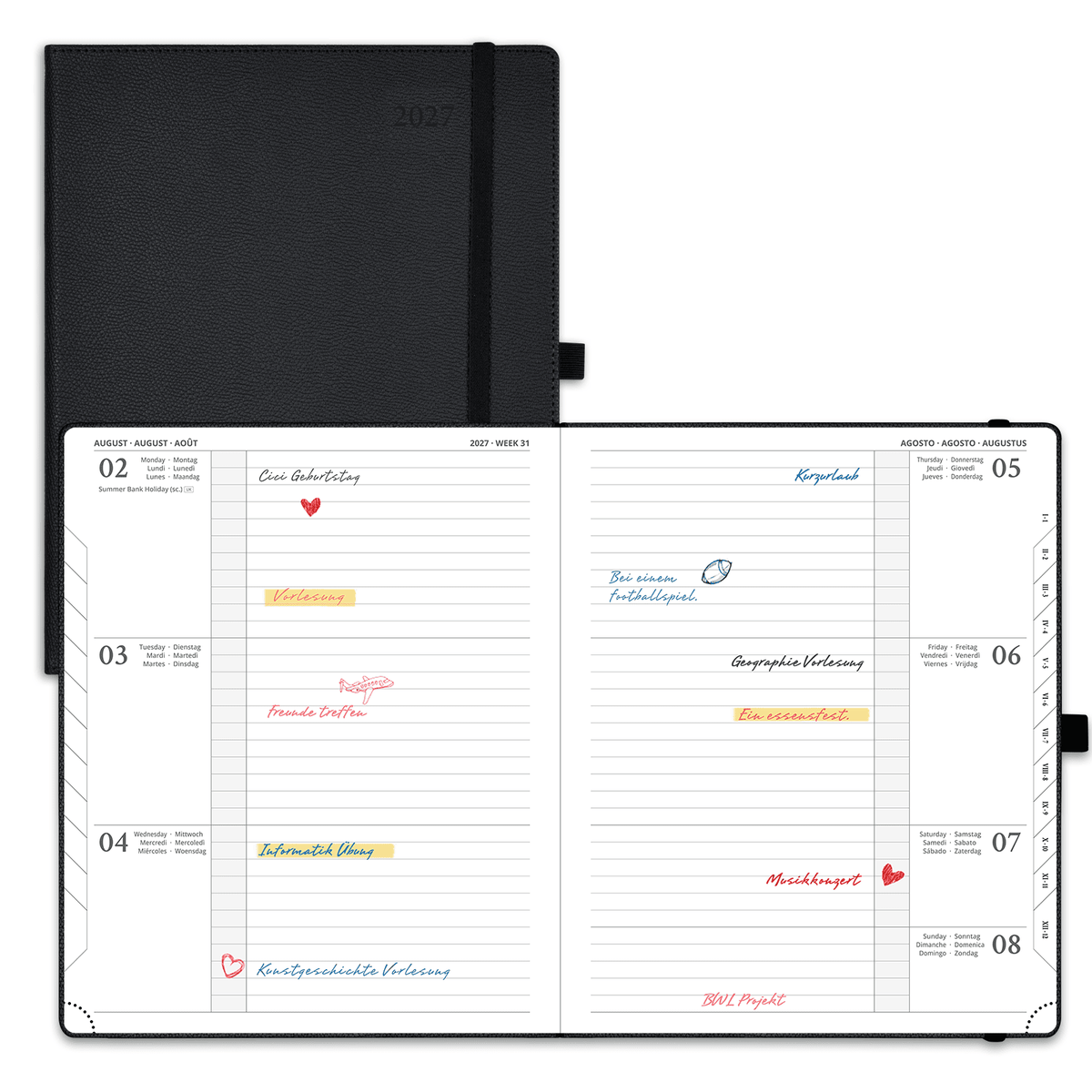 DE 25,9 cm × 21,2 cm 2027 Weekly Planner Horizontal Layout Calendar Planner