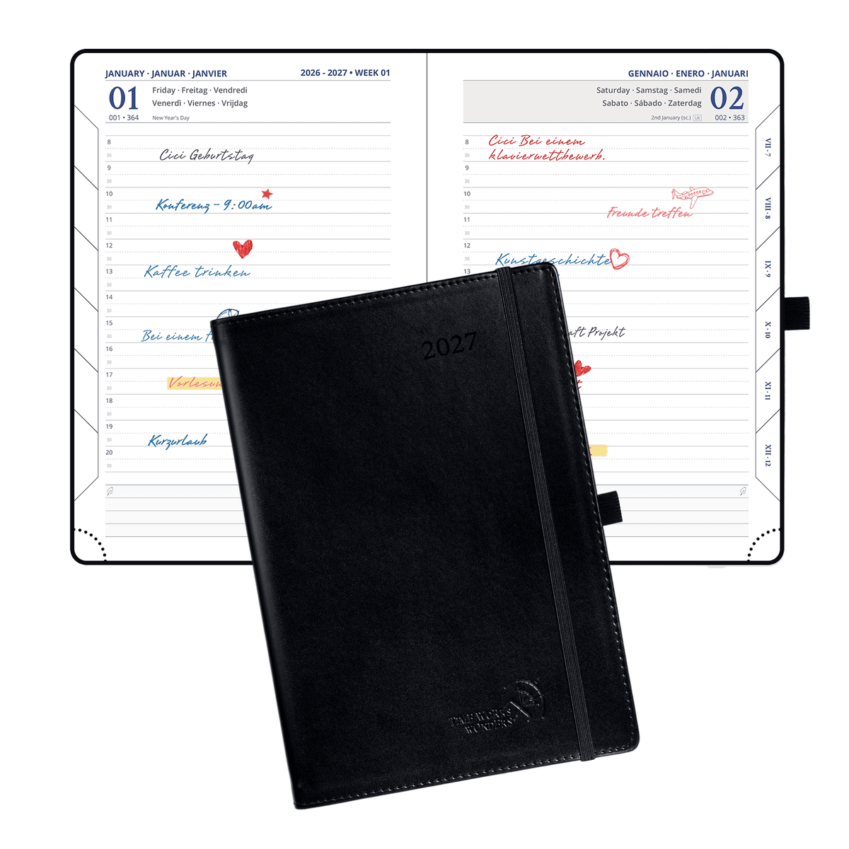 DE A5 Size 2027 Daily Planner Hardcover Horizontal Layout Calendar Planner