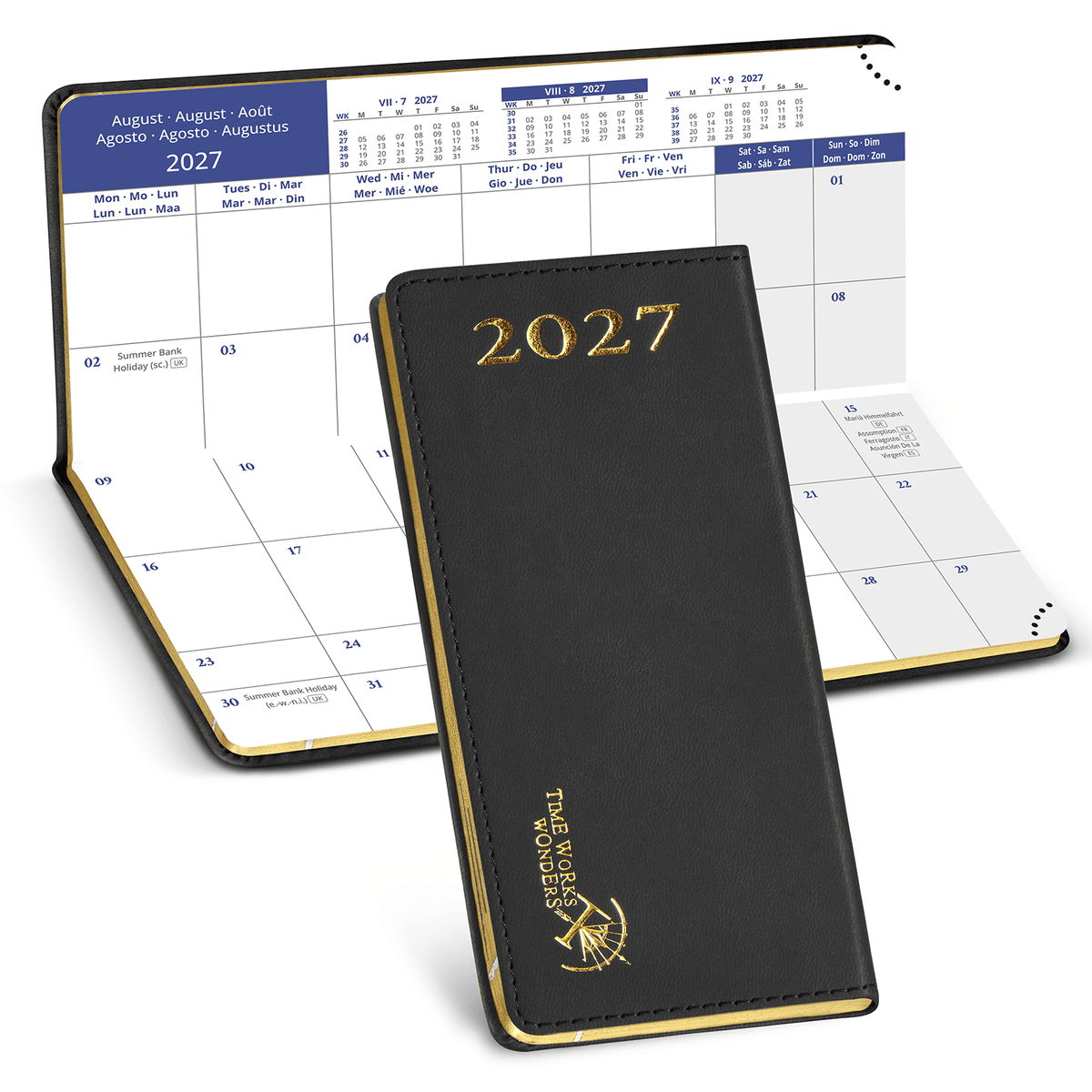 DE Pocket Mini Size 2027 Monthly Planner Premium Faux leather Neo Calendar