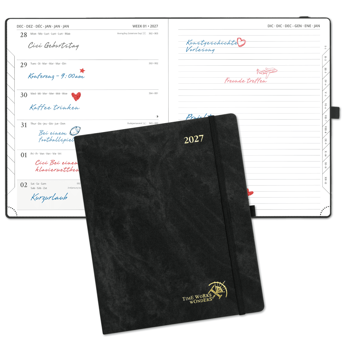 DE 21.2 cm × 25,9 cm Weekly 2027 Planner Week + Notes Layout Hardcover