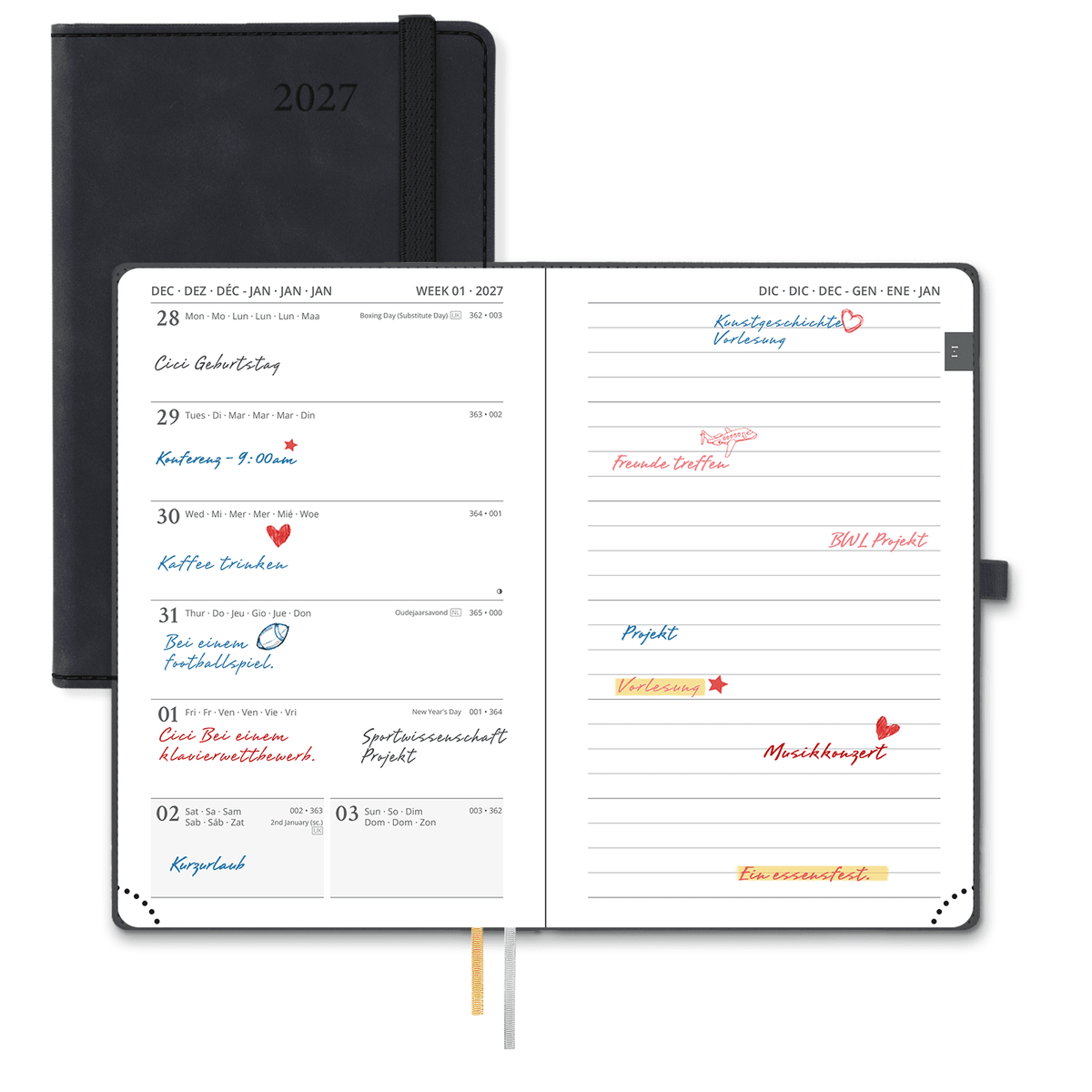DE A6 Size 2027 Weekly Planner Week + Notes Layout Softcover