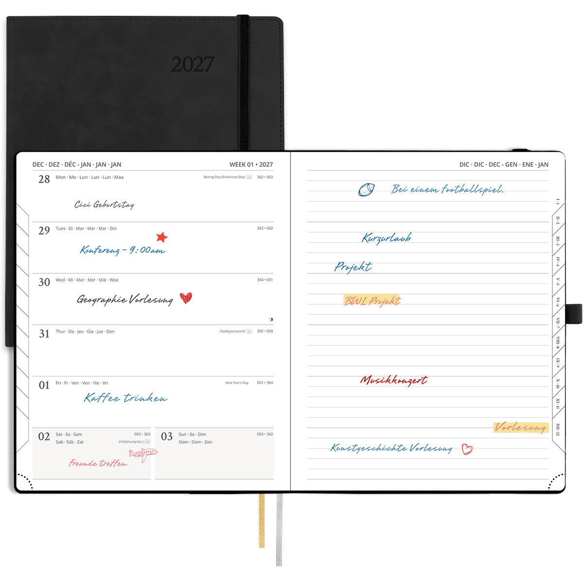 DE 25.9 cm × 21.2 cm 2027 Weekly Planner Week + Notes Layout Softcover