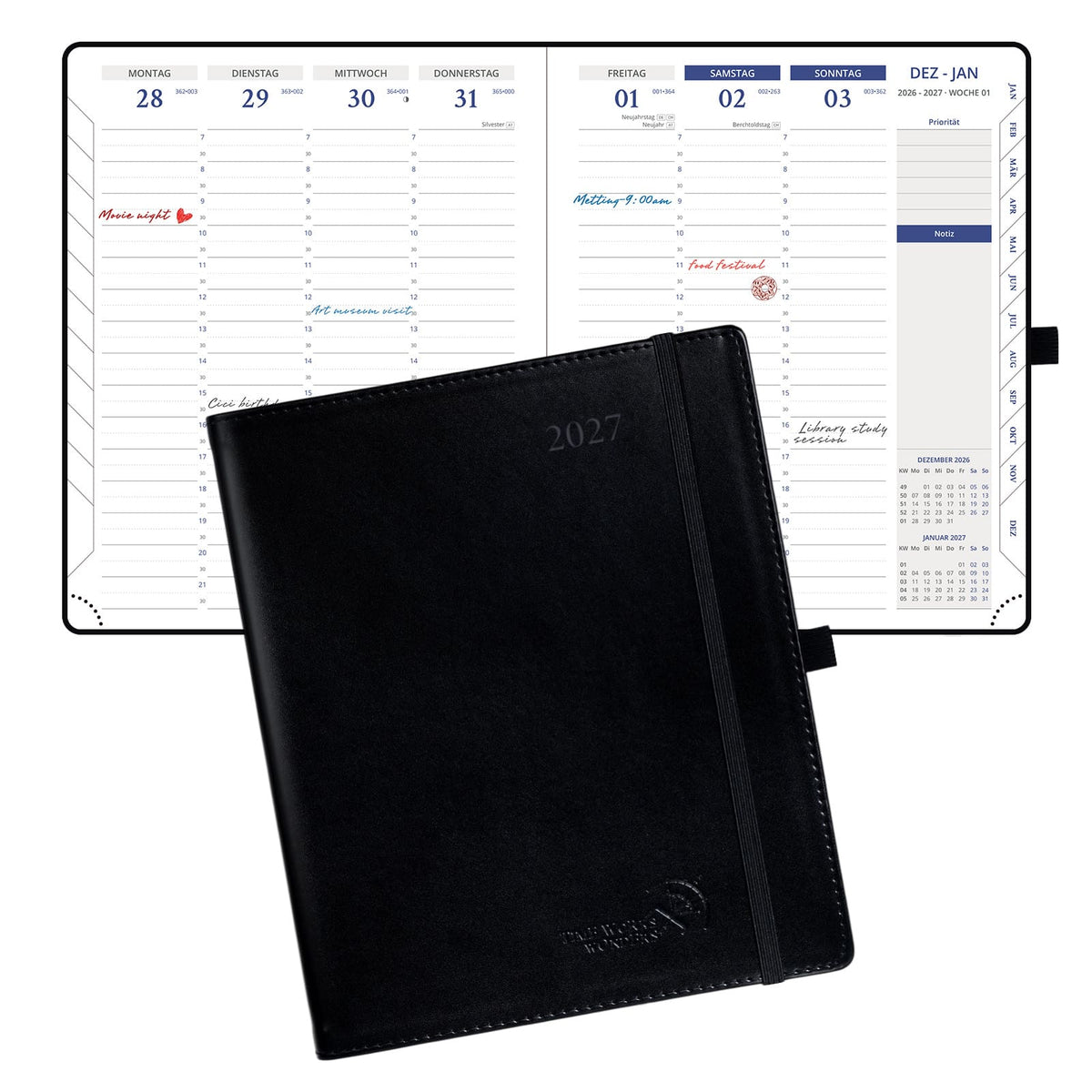DE A5 Size 30-minute 2027 Weekly Planner PU Leather Softcover Appointment Book