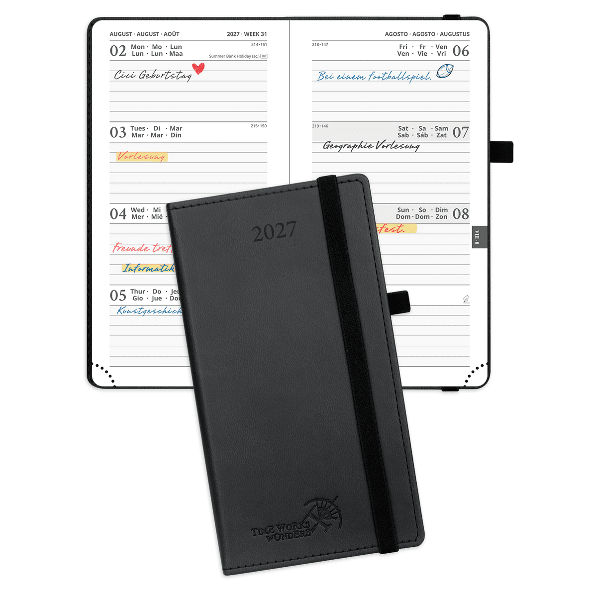 DE Pocket Size 2027 Weekly Planner Hard Cover Calendar Planner