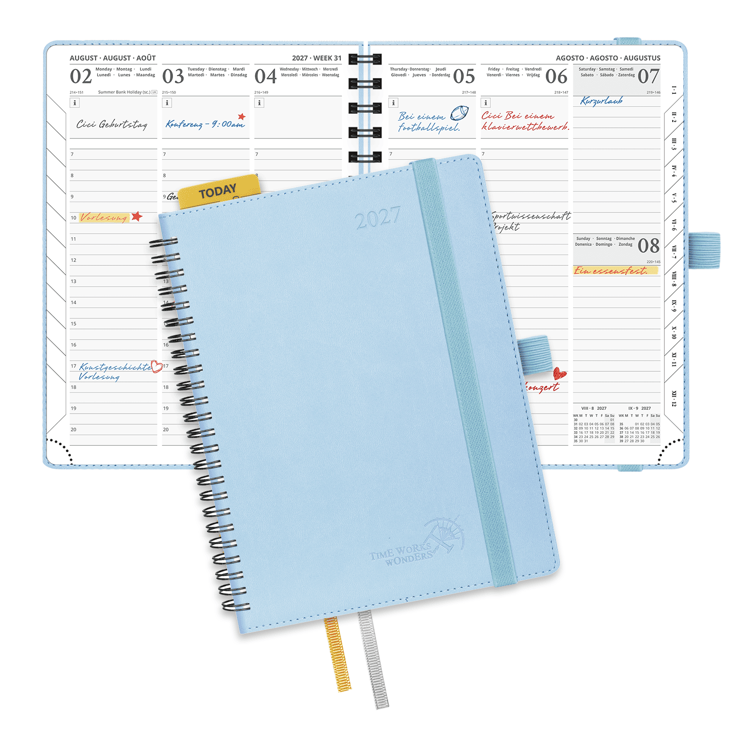 DE 21.8cm x 16.4 2027 Spiral Weekly Calendar Planner (January–December) Soft Cover