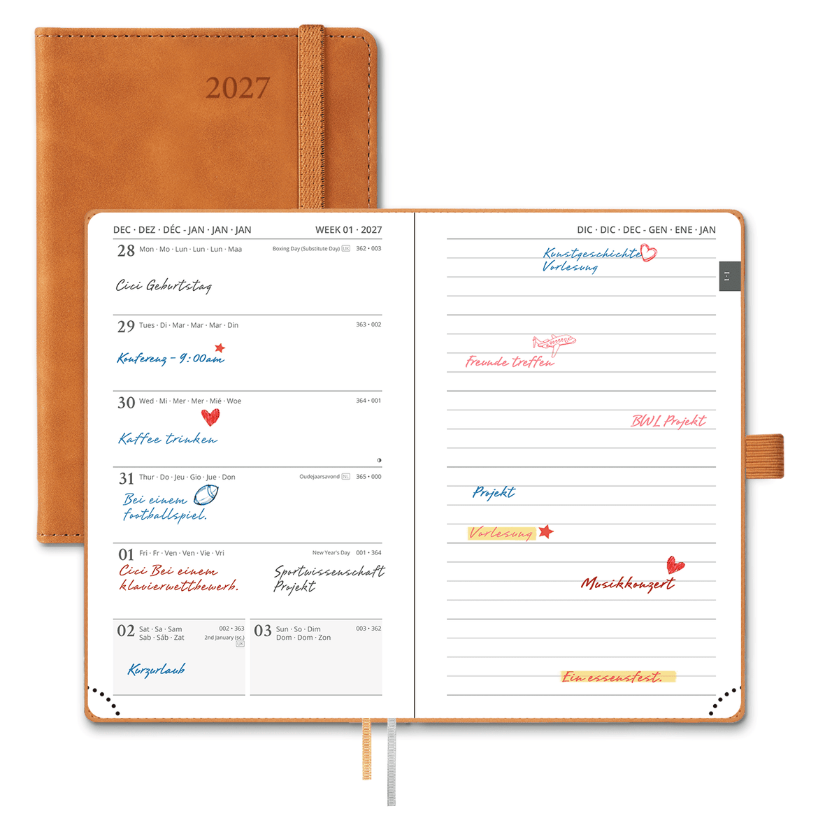 DE A6 Size 2027 Weekly Planner Week + Notes Layout Softcover
