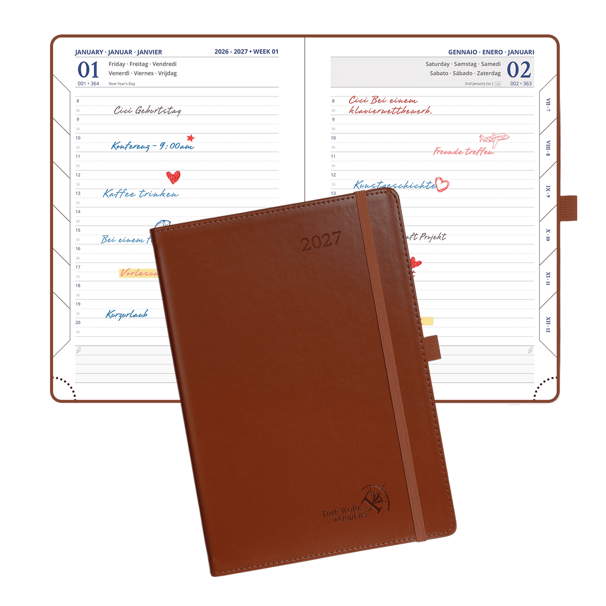 DE A5 Size 2027 Daily Planner Hardcover Horizontal Layout Calendar Planner