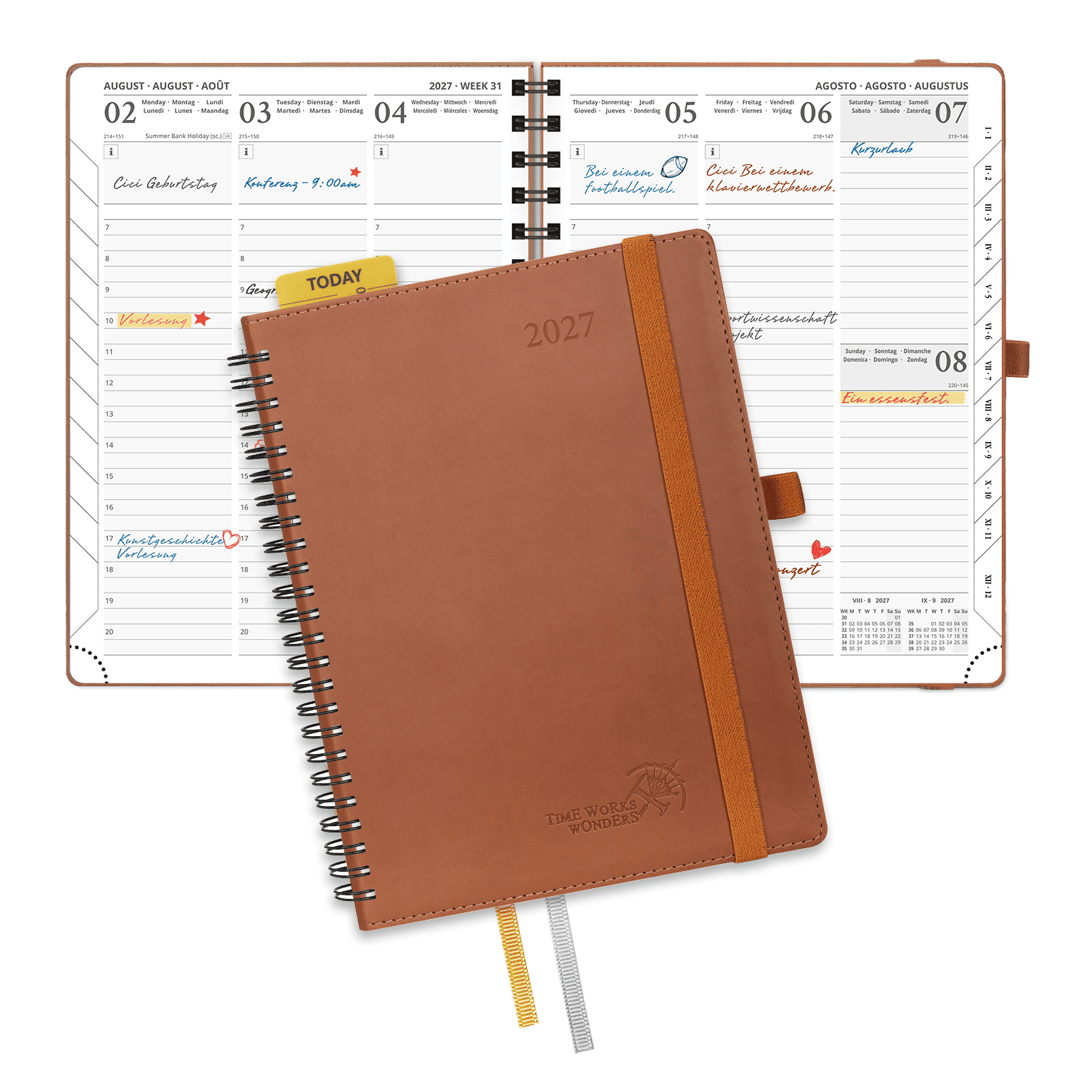DE 21.8cm x 16.4 2027 Spiral Weekly Calendar Planner (January–December) Soft Cover