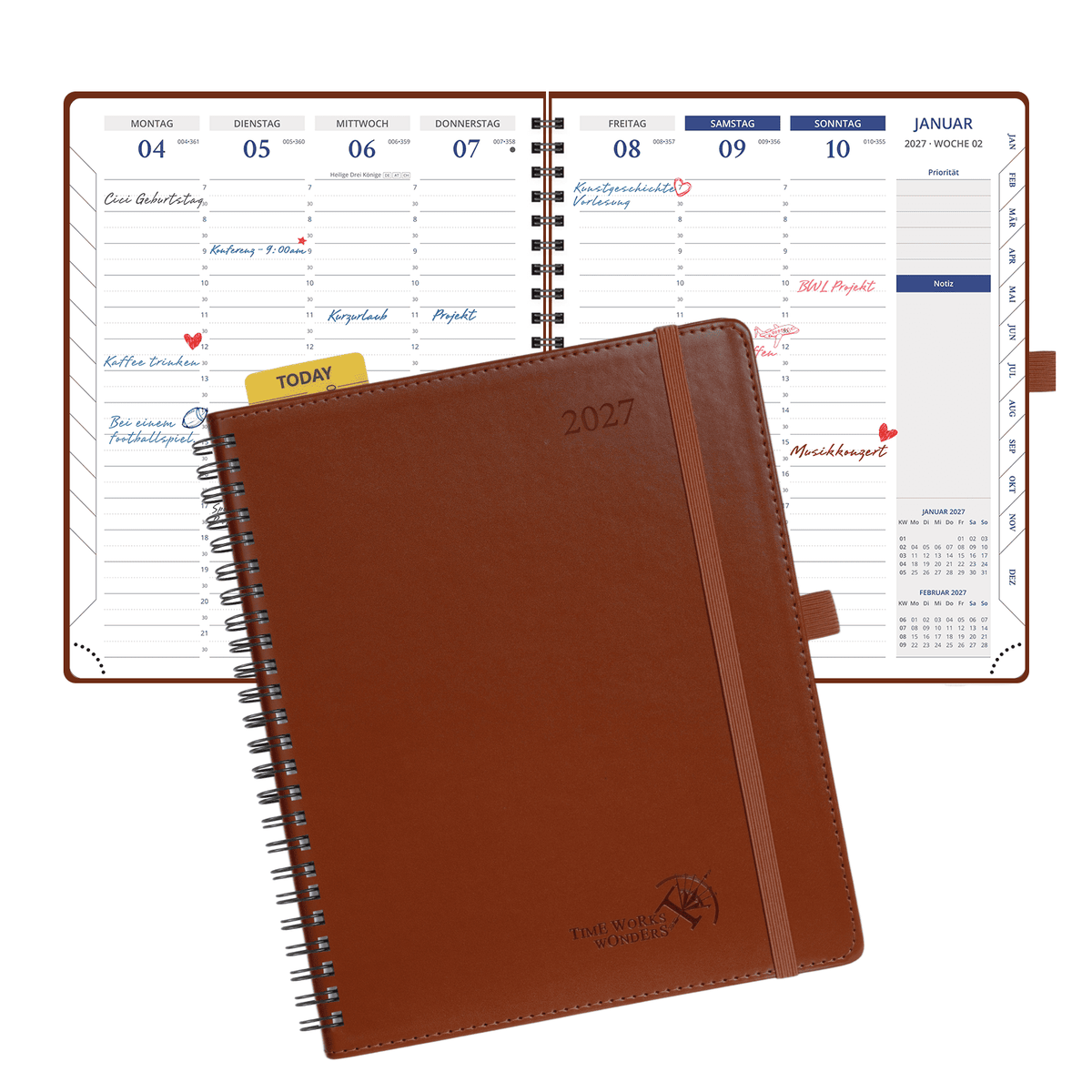 DE A5 Size 30-minute 2027 Spiral Weekly Planner PU Leather Softcover Appointment Book