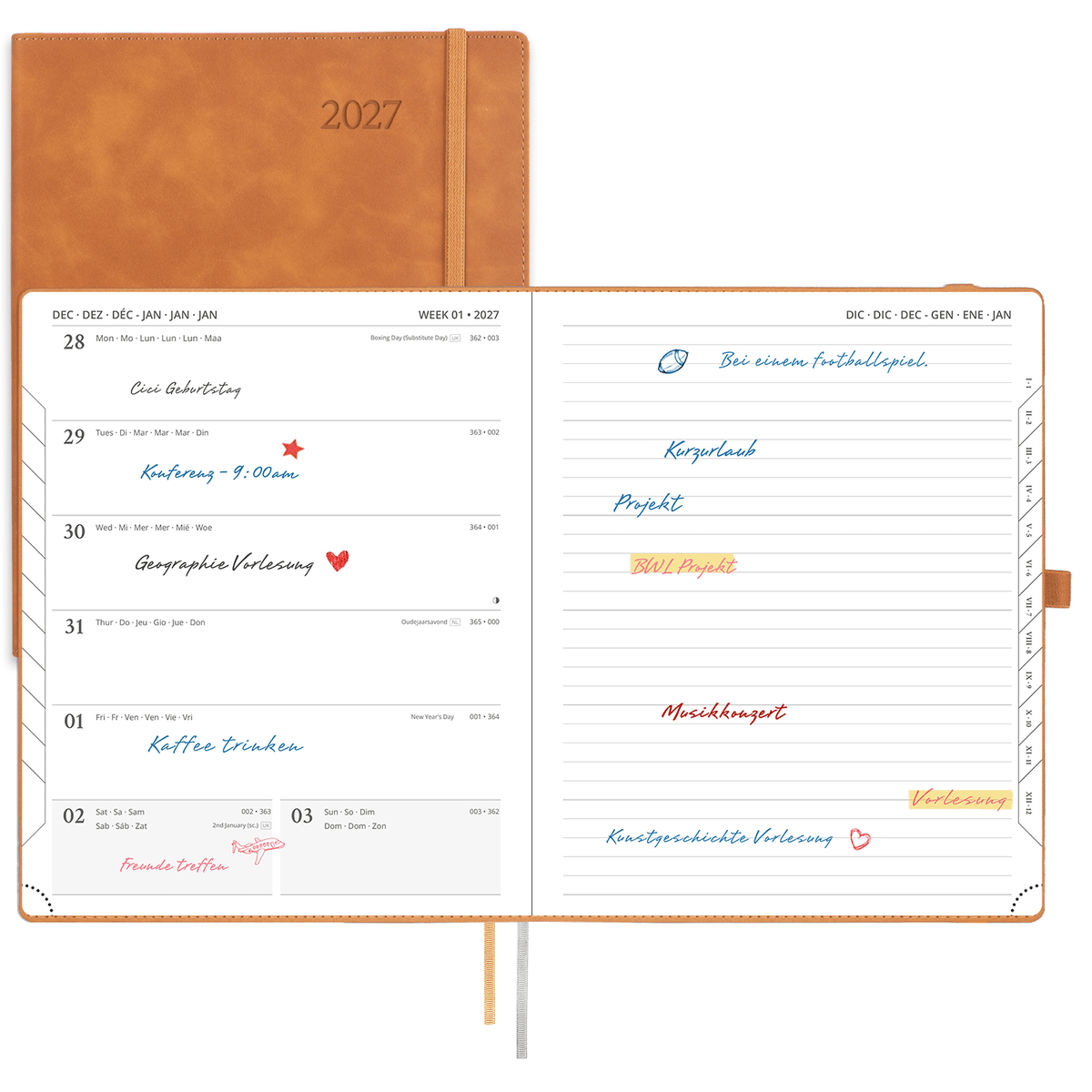 DE 25.9 cm × 21.2 cm 2027 Weekly Planner Week + Notes Layout Softcover