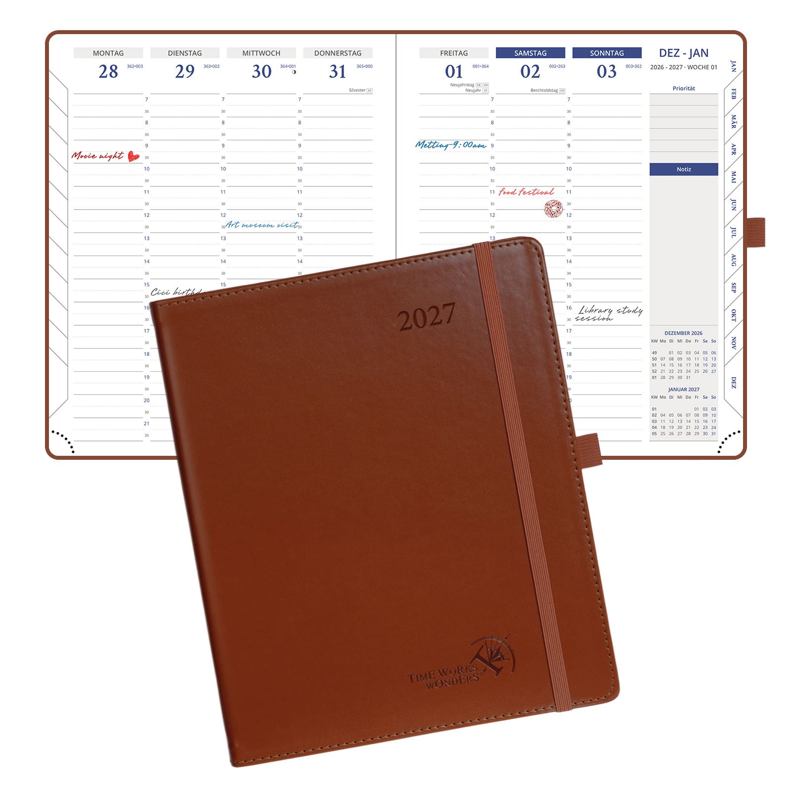 DE A5 Size 30-minute 2027 Weekly Planner PU Leather Softcover Appointment Book
