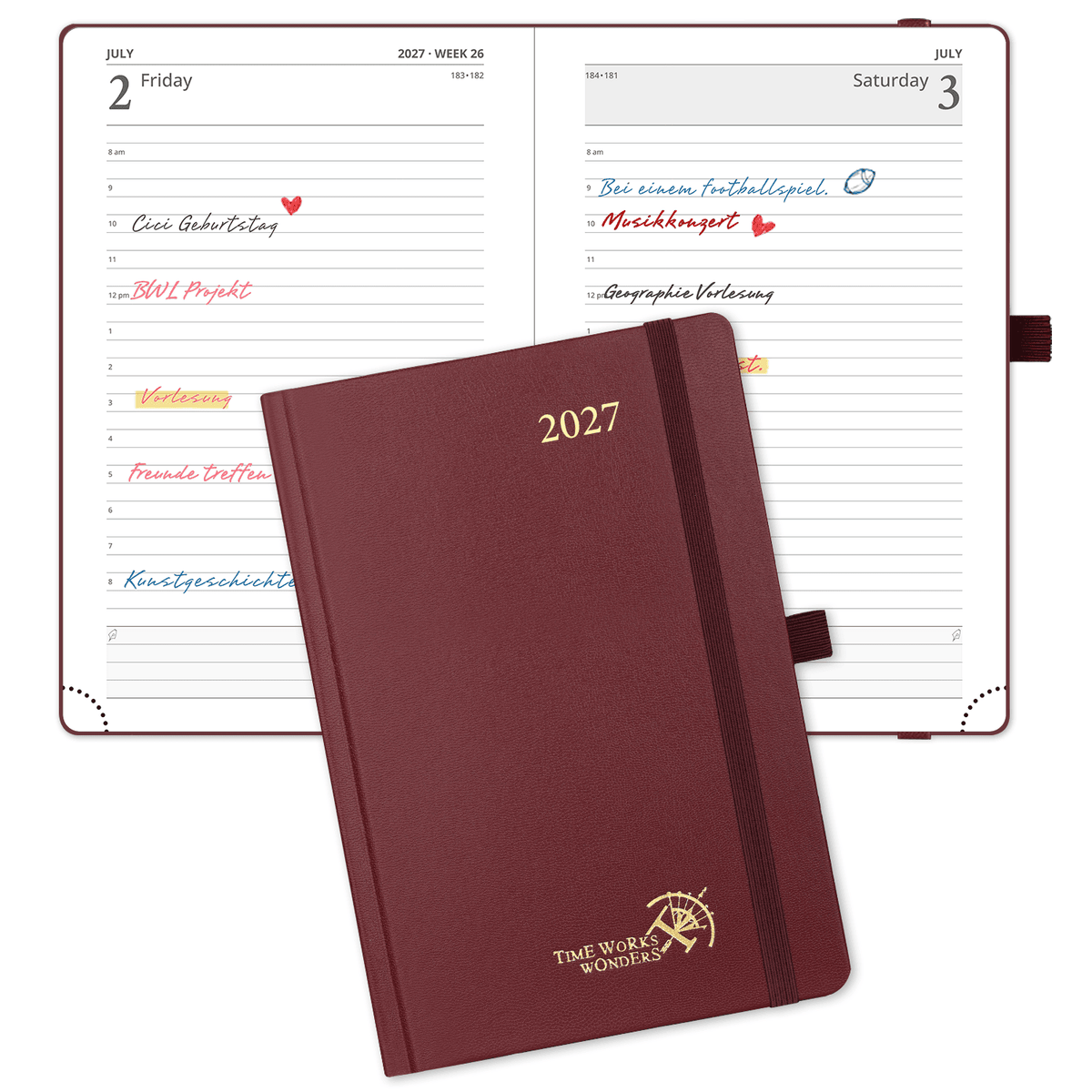 DE A5 Size Daily Planner 2027 Hardcover Calendar Planner