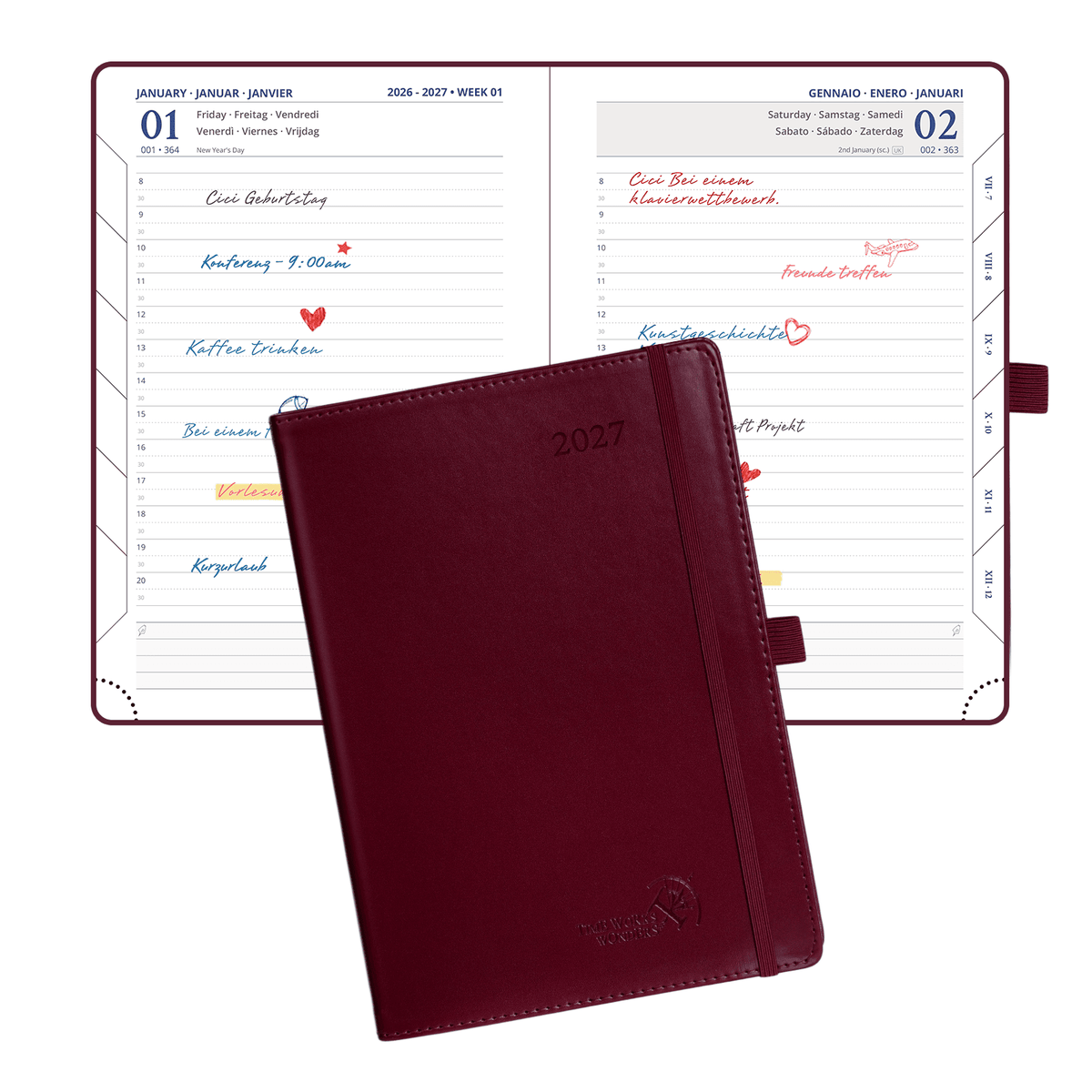 DE A5 Size 2027 Daily Planner Hardcover Horizontal Layout Calendar Planner