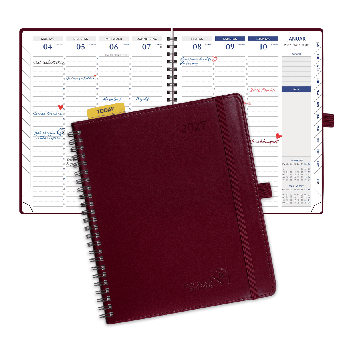 DE A5 Size 30-minute 2027 Spiral Weekly Planner PU Leather Softcover Appointment Book