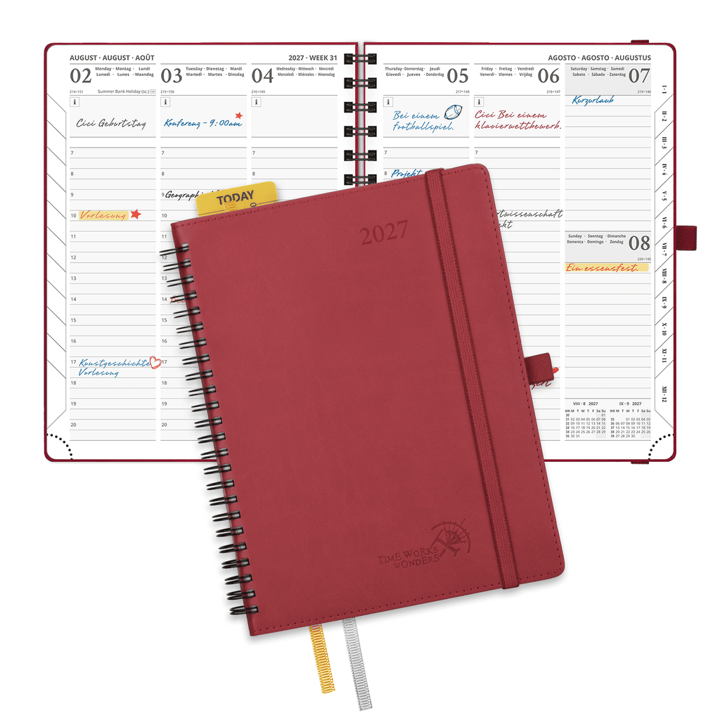 DE 21.8cm x 16.4 2027 Spiral Weekly Calendar Planner (January–December) Soft Cover