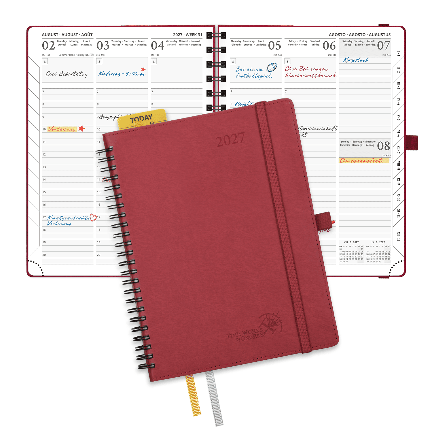 DE 21.8cm x 16.4 2027 Spiral Weekly Calendar Planner (January–December) Soft Cover