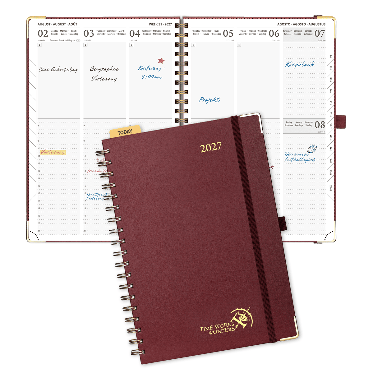 DE A4 Size 2027 Spiral Weekly Calendar Planner (January–December) Hardcover