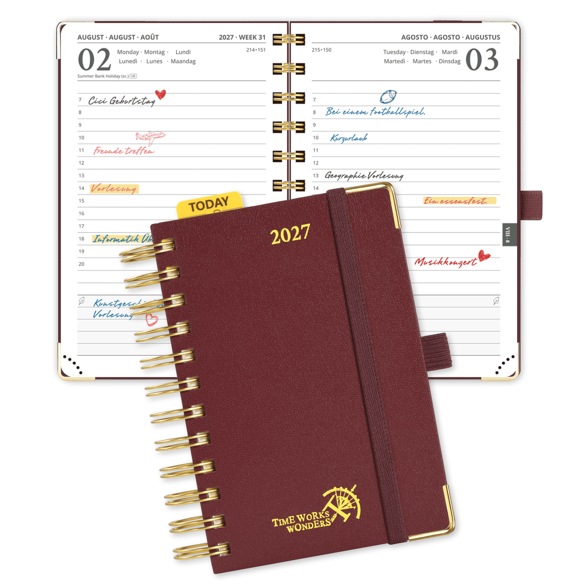DE A6 Size 2027 Spiral Daily Planner Hardcover Calendar Planner