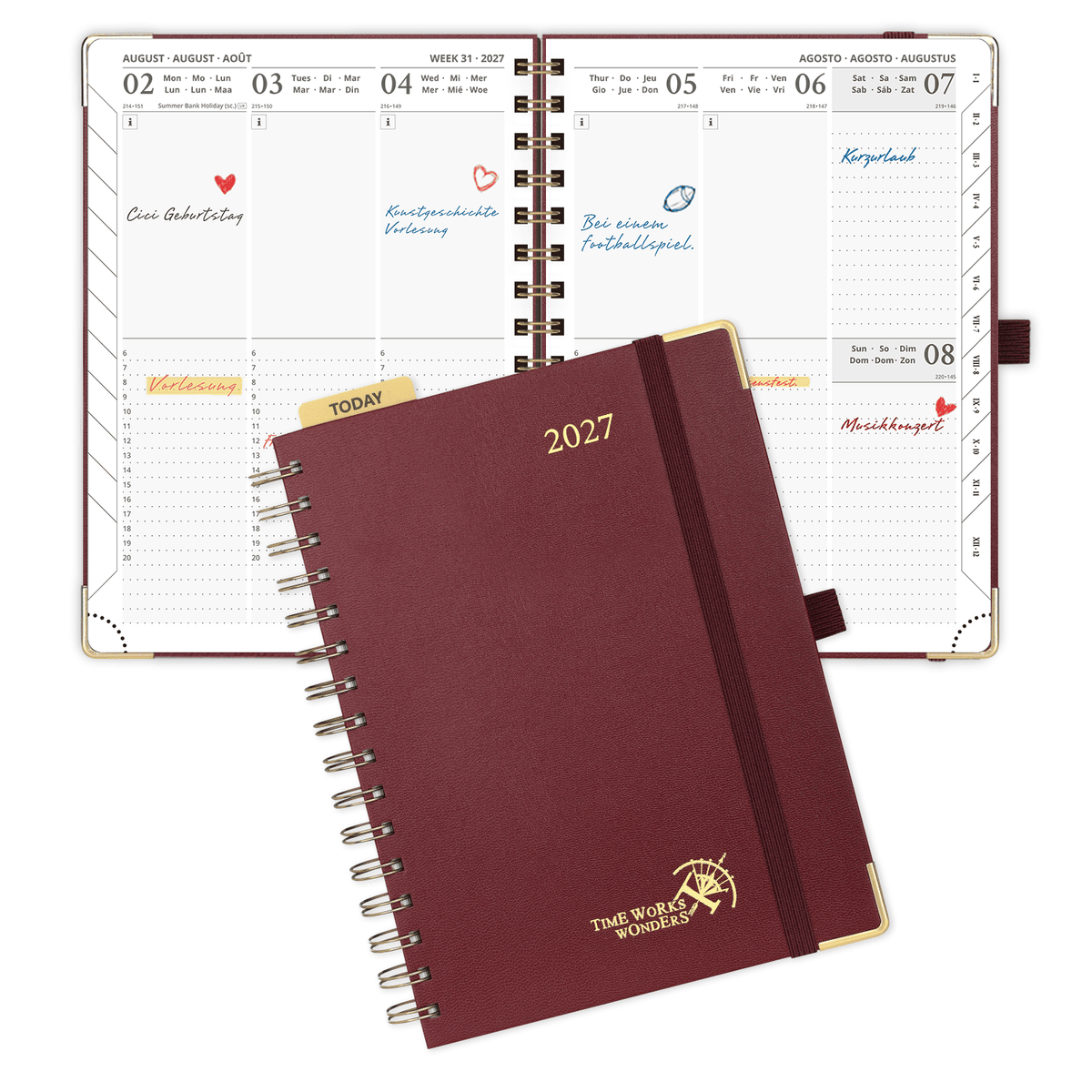 DE A5 Size 2027 Spiral Weekly Planner (January–December) Hardcover