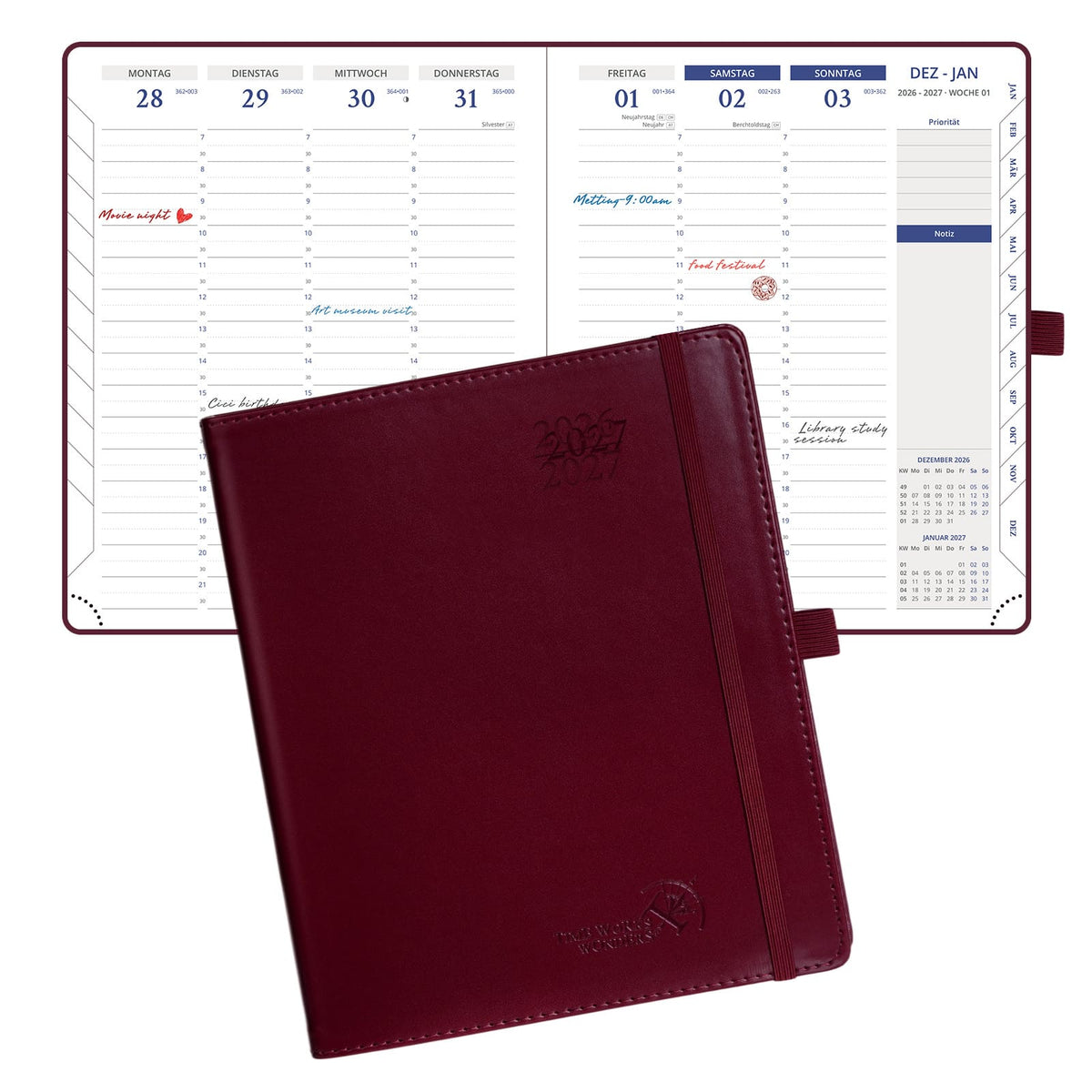 DE A5 Size 30-minute 2027 Weekly Planner PU Leather Softcover Appointment Book